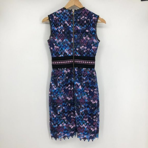 SALONI Trudi Sleeveless Chevron Lace Sleeveless Cocktail Dress Blue Multicolor 0 - Picture 3 of 16